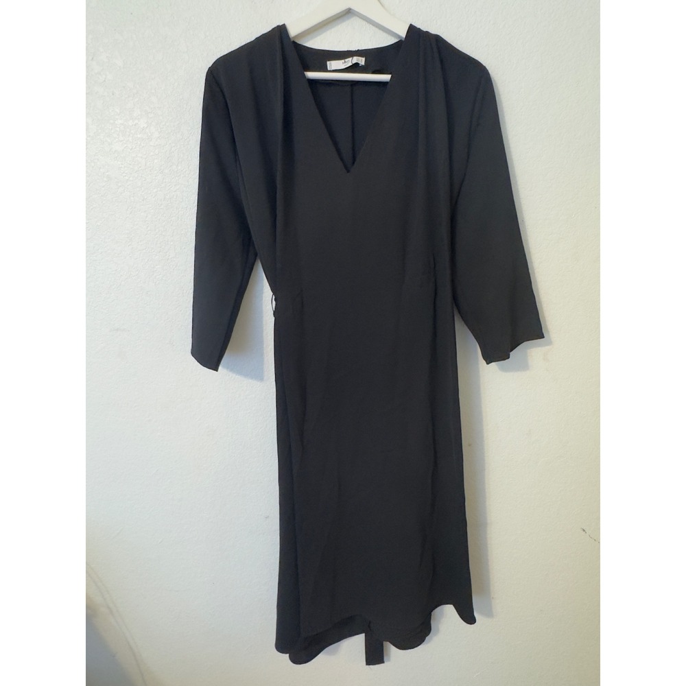 MNG Suit Womens Midi Wrap‎ Dress Black V Neck 3/4 Sleeve Belted 6